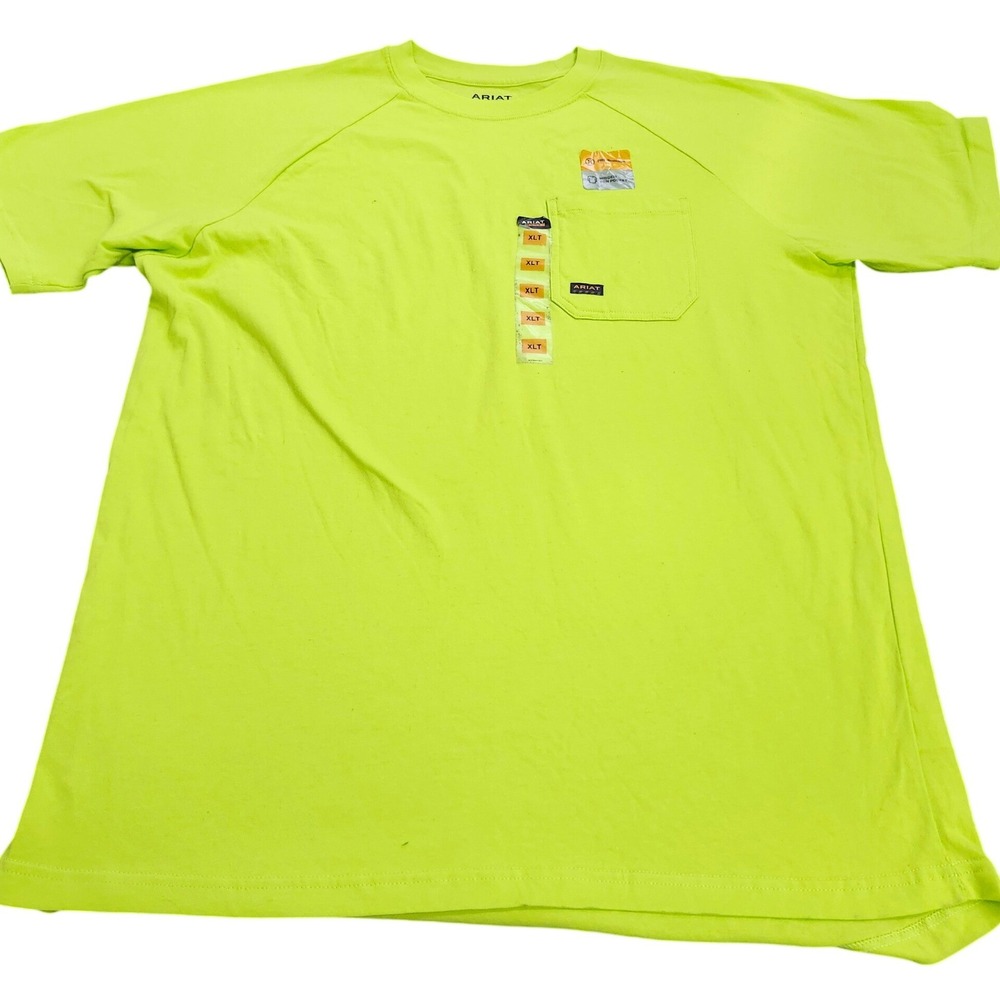 Ariat Rebar Mens XL Tall Hi-Vis Lime Green Pocket Work T-Shirt Short Sleeve NEW